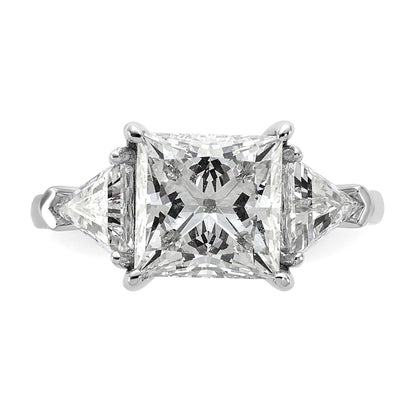 14K White Gold 1 1/8 carat Lab Grown Diamond VS+ F+ Trillion and 3 carat Princess Center Semi Mount Three Stone Engagement Ring