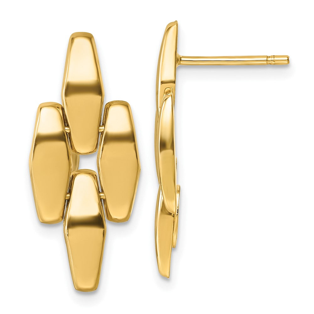 14K Yellow Gold Polished Fancy Link Geometric Dangle Post Earrings