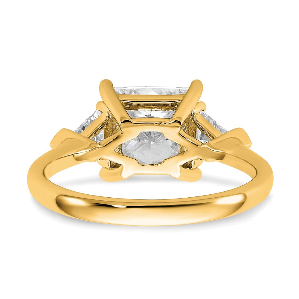 14K Yellow Gold 5/8 carat Lab Grown Diamond VS/SI+ G+ Trillion and 2 1/2 carat Princess Center Semi Mount Three Stone Engagement Ring