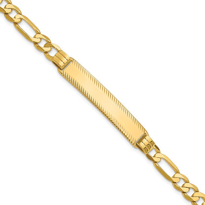 14K Yellow Gold Polished Solid Chain/Solid Plate Figaro Link Diamond-cut 39x8mm Plate 8 Inch ID Bracelet