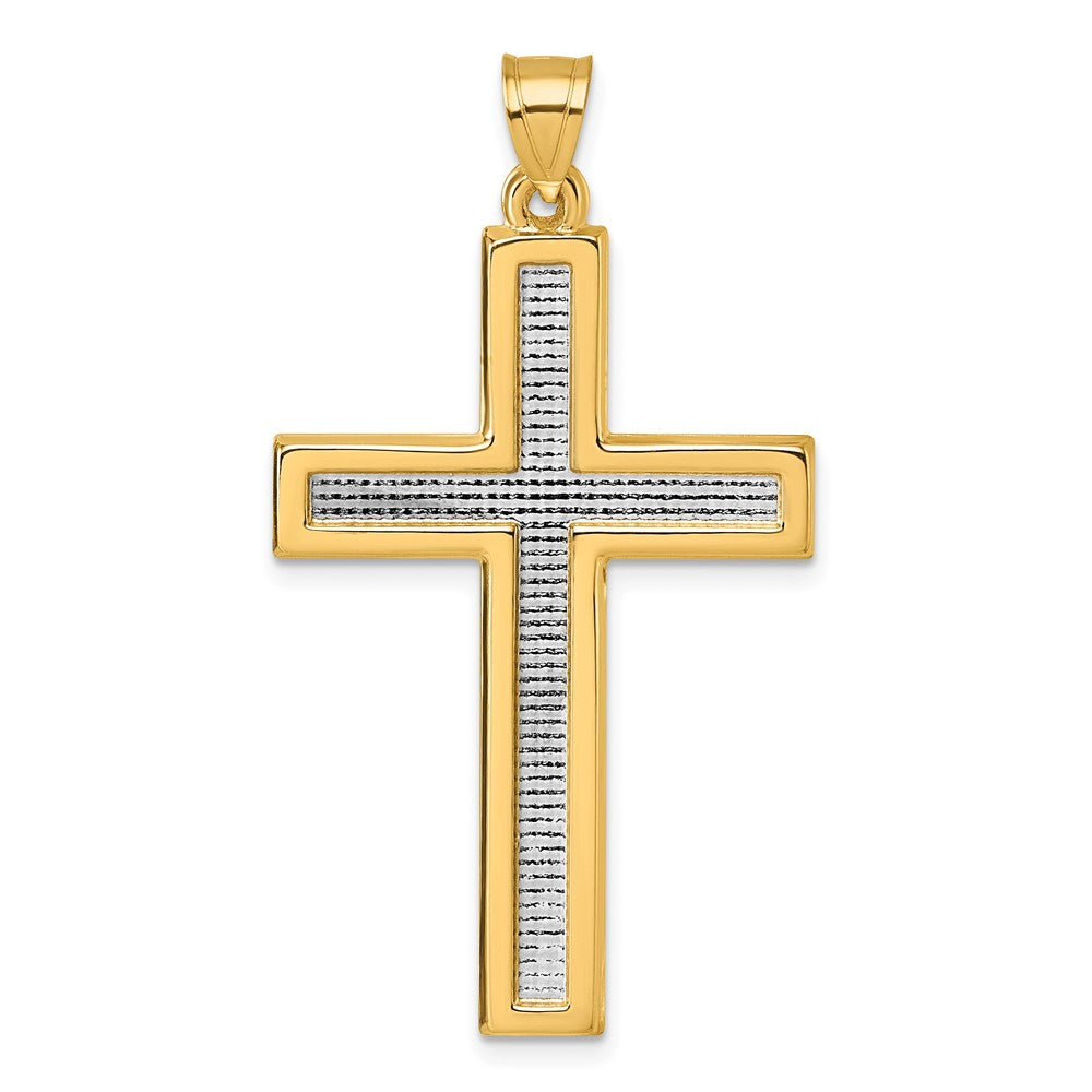 14K Yellow Gold with Rhodium Polished Latin Cross Pendant