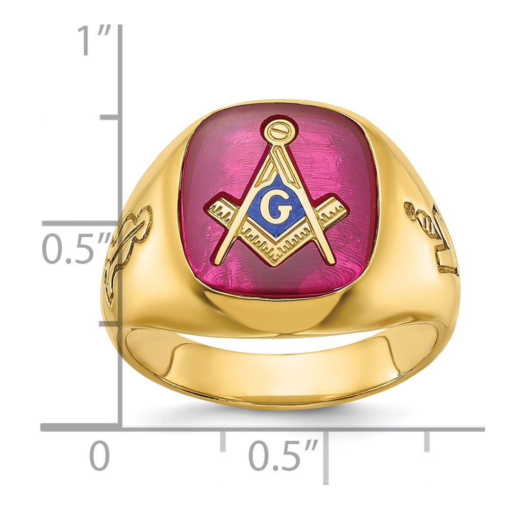 IBGoodman 14K Men's Polished and Grooved with Lab Created Ruby Blue Lodge Master Masonic Ring