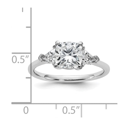 14K White Gold 2 carat Certified Lab Grown Diamond VS+ F+ Cushion and Triangle Complete Three Stone Engagement Ring