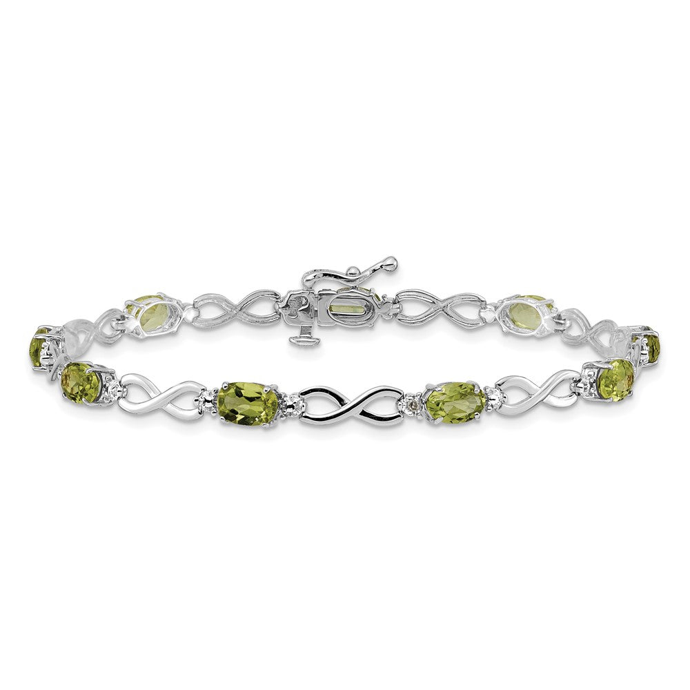 14K White Gold Complete Oval Peridot and Diamond Infinity Link 7 Inch Bracelet
