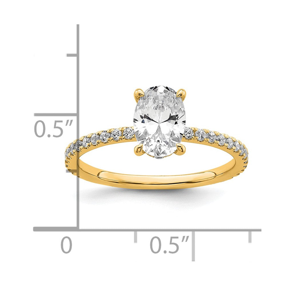 14K Yellow Gold 1 1/3 carat Certified Lab Grown Diamond VS+ F+ Oval Complete Solitaire with Flair Engagement Ring