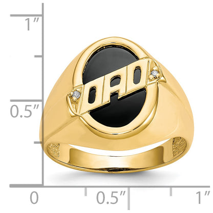 14K Yellow Gold Men's Diamond and Black Onyx DAD Ring