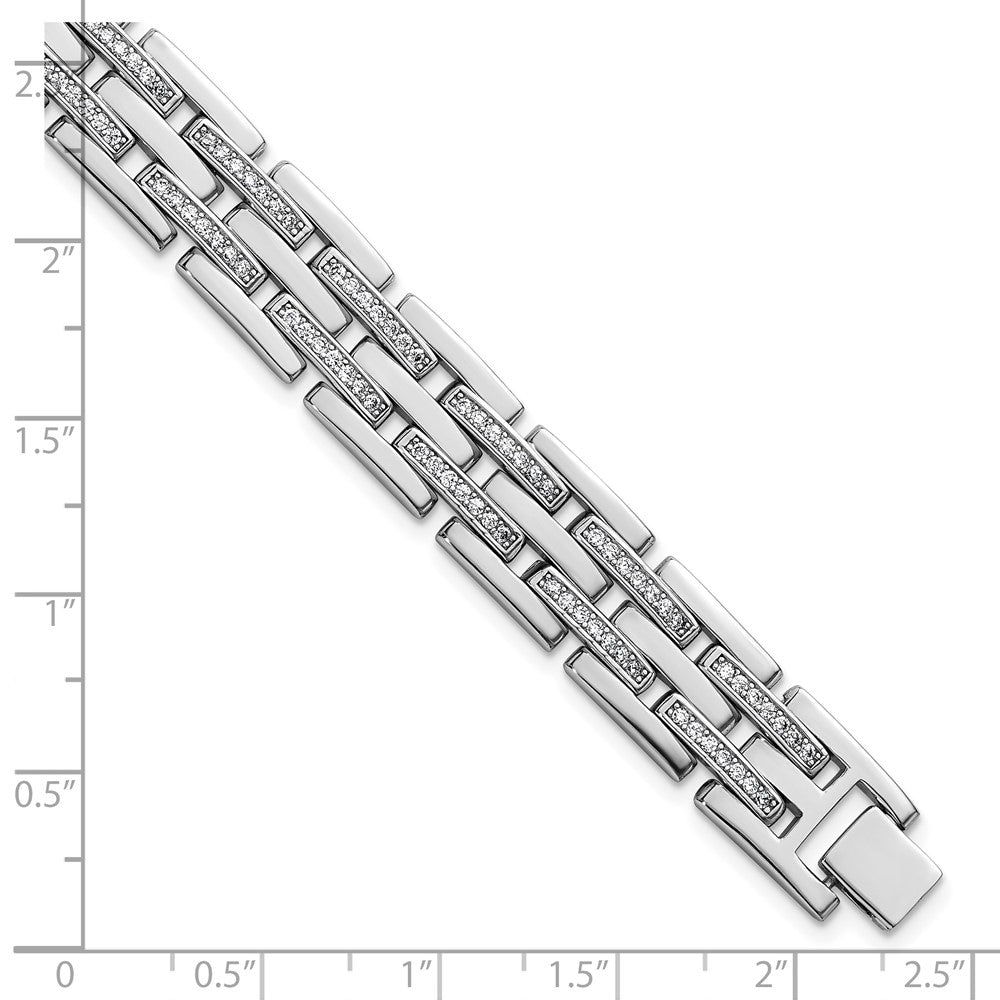 Sterling Silver Rhodium-plated Polished CZ Link 8.75 Inch Men's Bracelet