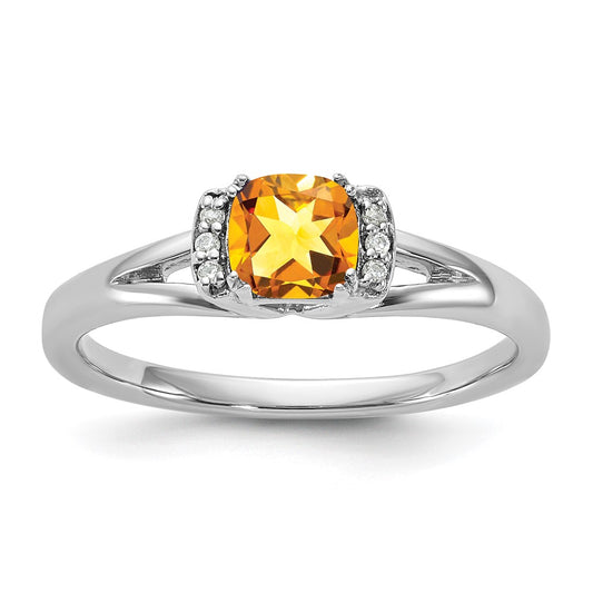 14K White Gold Polished Diamond and Citrine Fashion Ring