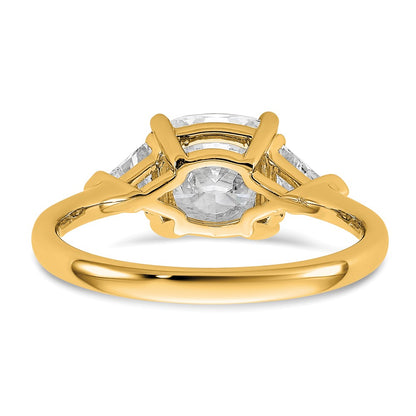 14K Yellow Gold 2 1/2 carat Certified Lab Grown Diamond VS+ F+ Cushion and Triangle Complete Three Stone Engagement Ring