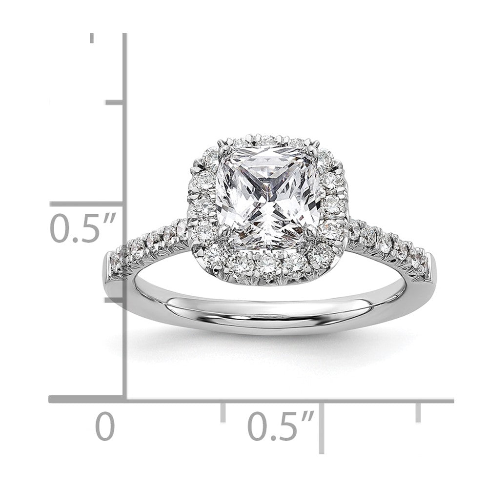True Origin 14K White Gold 1/2 carat Lab Grown Diamond VS+ F+ Semi-Mount Cushion Halo Engagement Ring
