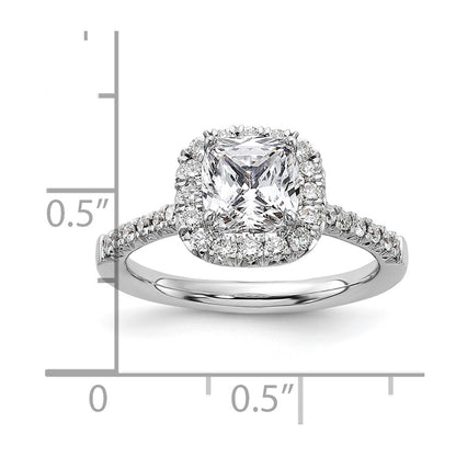 True Origin 14K White Gold 1/2 carat Lab Grown Diamond VS+ F+ Semi-Mount Cushion Halo Engagement Ring