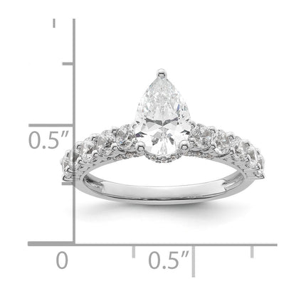 14K White Gold 2 carat Lab Grown Diamond VS/SI+ G+ Pear Complete Engagement Ring