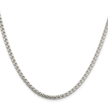 Sterling Silver Rhodium-plated 3.6mm Round Box 26 Inch Chain