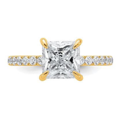14K Yellow Gold 2 1/2 carat Certified Lab Grown Diamond VS/SI+ G+ Princess Complete Solitaire with Flair Engagement Ring
