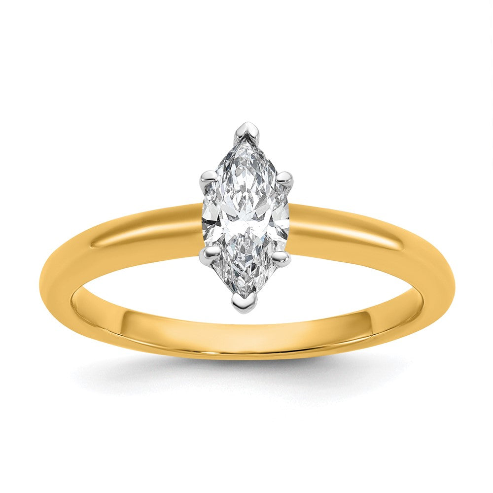 14K Two-Tone Gold Two-tone 1/2 carat Certified Lab Grown Diamond VS+ F+ Marquise Solitaire Complete Engagement Ring