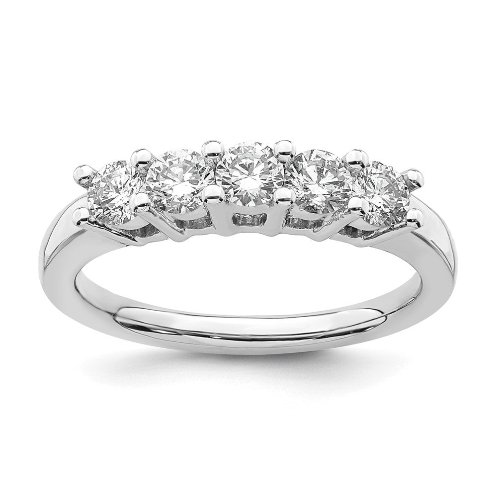 14K White Gold 5-Stone Shared Prong 1 carat Round Complete Diamond Wedding Band Ring