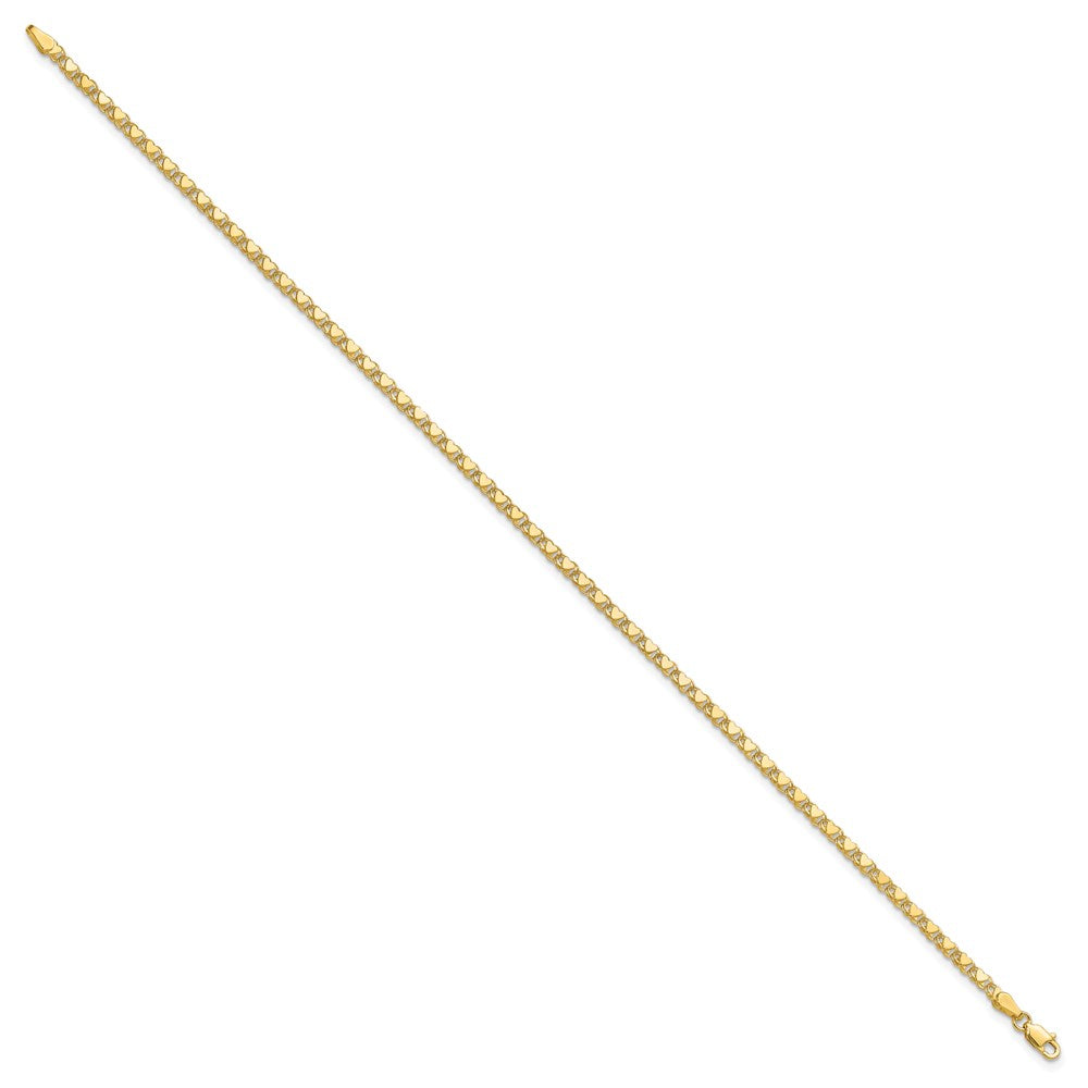 14K Yellow Gold Polished Double-Sided Hearts Double Link 9 Inch Anklet