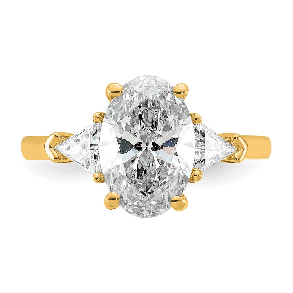 14K Yellow Gold 3 1/8 carat Certified Lab Grown Diamond VS+ F+ Complete Oval and Trillion Three Stone Engagement Ring