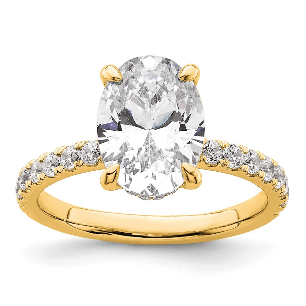 14K Yellow Gold 3 1/2 carat Certified Lab Grown Diamond VS+ F+ Oval Complete Solitaire with Flair Engagement Ring