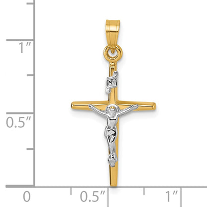 14K Yellow Gold with Rhodium Polished INRI Crucifix Cross Pendant