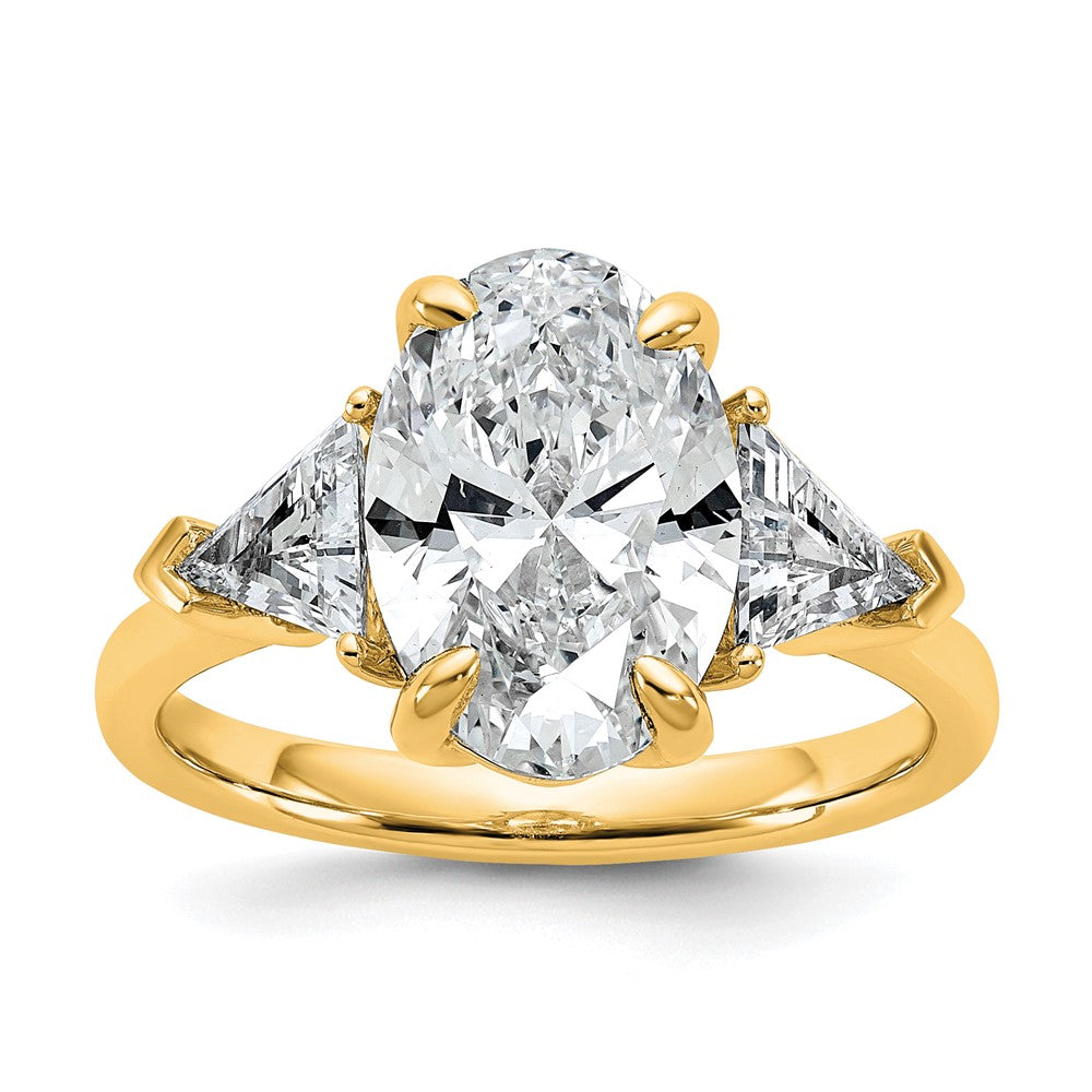 14K Yellow Gold 4 1/8 carat Certified Lab Grown Diamond VS/SI+ G+ Complete Oval and Trillion Three Stone Engagement Ring