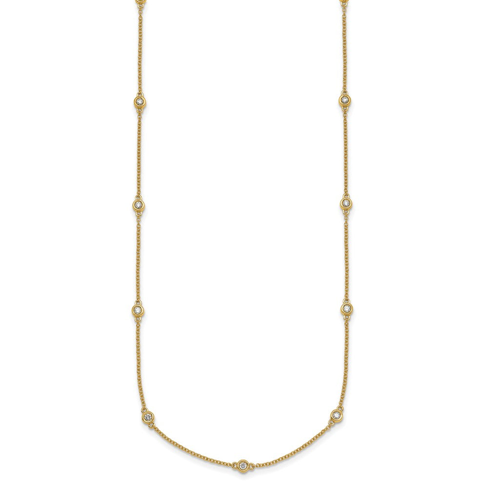 14K Yellow Gold Complete 3/8 carat Bezel-set Diamond and Cable Chain 15-Station 18 Inch Necklace