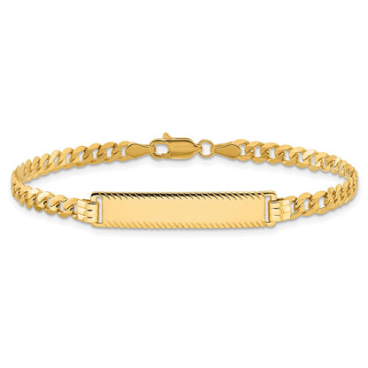 14K Yellow Gold Polished Solid Chain/Solid Plate Flat Curb Link Diamond-cut 29x6.5mm Plate 7 Inch ID Bracelet