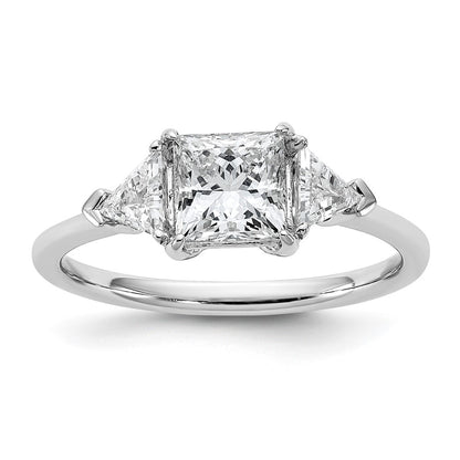 14K White Gold 1 1/2 carat Certified Lab Grown Diamond VS/SI+ G+ Princess and Trillion Complete Three Stone Engagement Ring