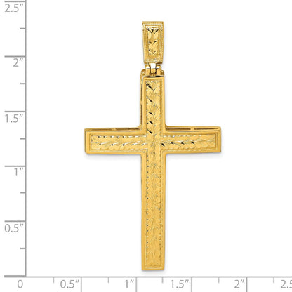14K Yellow Gold Polished Diamond-cut Fancy Latin Cross Pendant