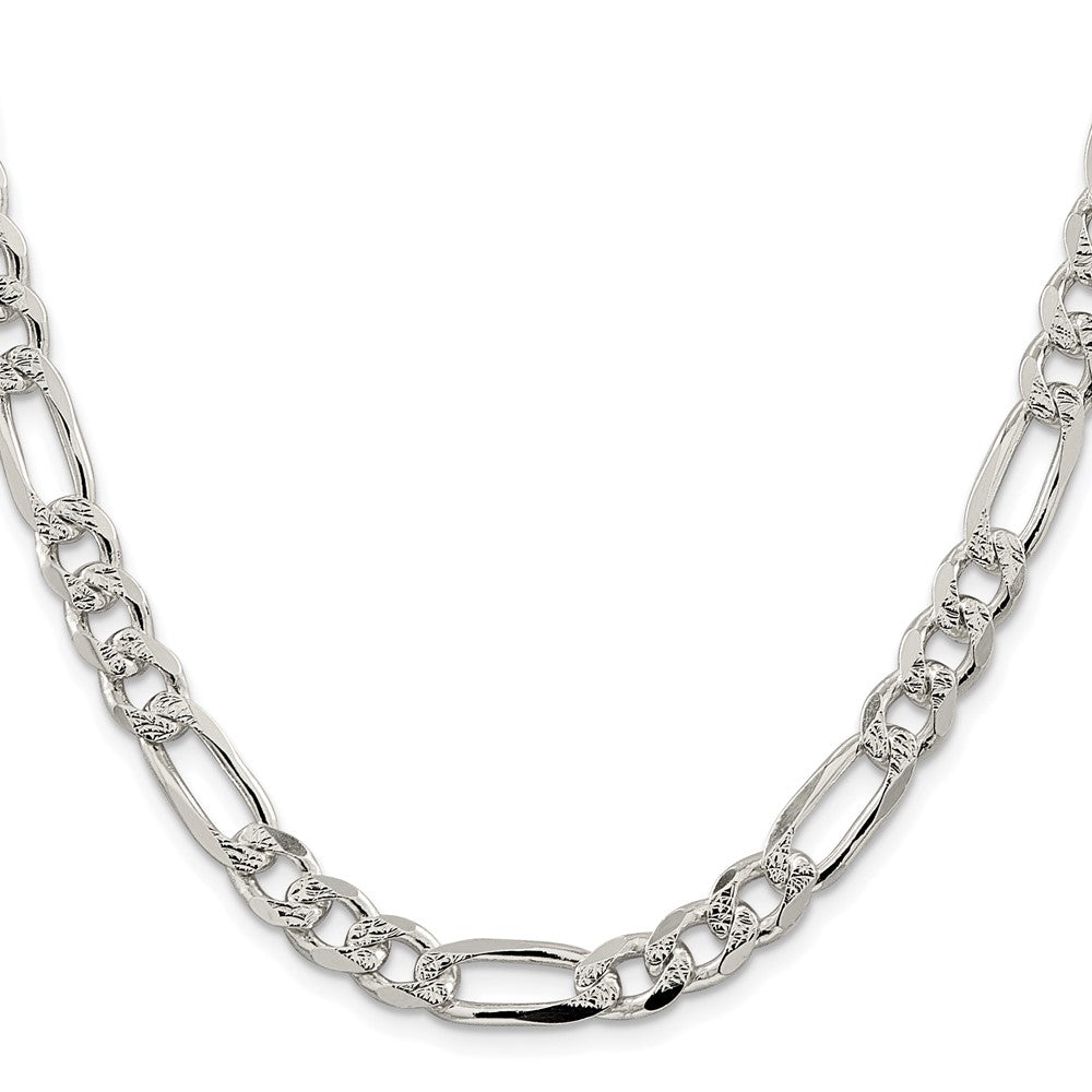 Sterling Silver Rhodium-plated 8mm Pave Flat Figaro 28 Inch Chain