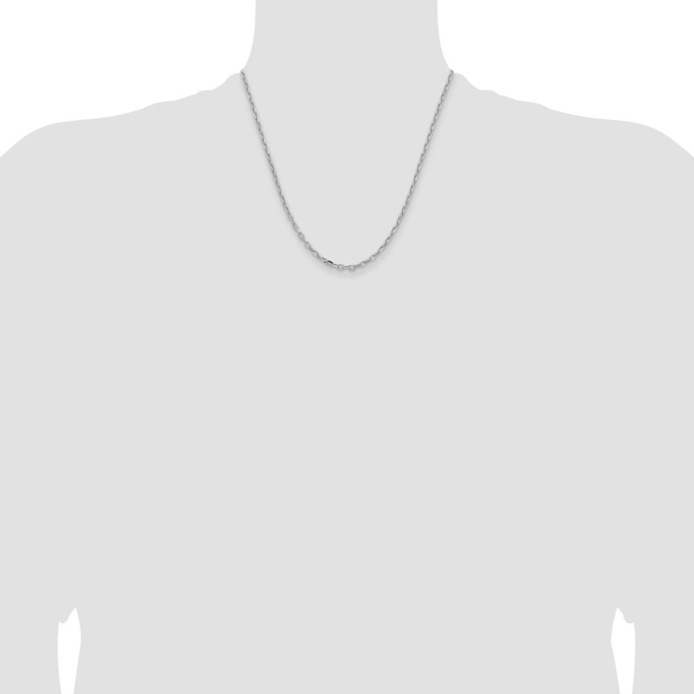 14K White Gold 3mm Semi-solid D/C Open Link Cable 20 Inch Chain
