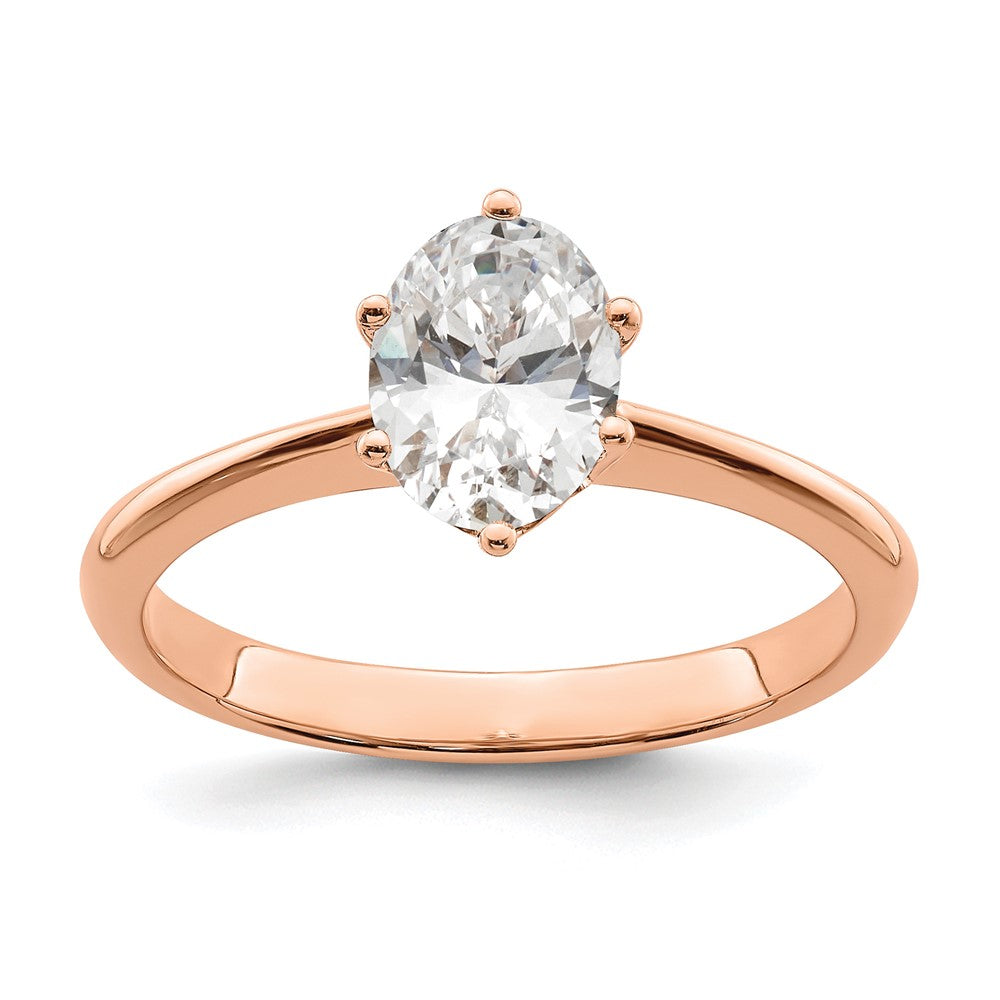 14K Rose Gold (Holds 1 carat (7x5mm) Oval) 6-Prong with .02 carat Diamond Leaf Design Semi-Mount Engagement Ring