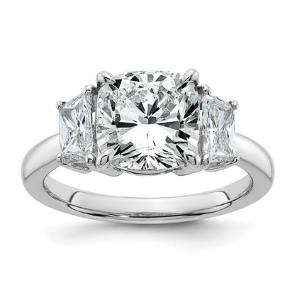 14K White Gold 3 3/4 carat Lab Grown Diamond VS+ F+ Cushion and Half Moon Complete Three Stone Engagement Ring