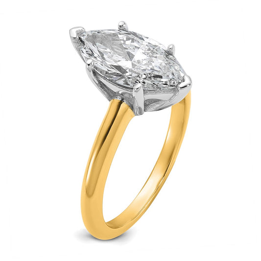 14K Two-Tone Gold Two-tone 2 1/2 carat Certified Lab Grown Diamond VS+ F+ Marquise Solitaire Complete Engagement Ring