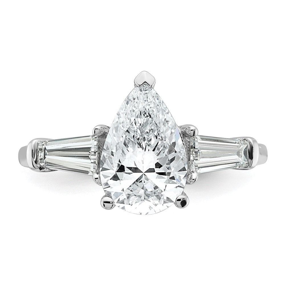 14K White Gold 5/8 carat Lab Grown Diamond VS+ F+ Tapered Baguette 2 carat Pear Center Semi Mount Engagement Ring