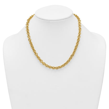14K Yellow Gold Polished and Textured 7.3mm Cable Chain 18 Inch Necklace