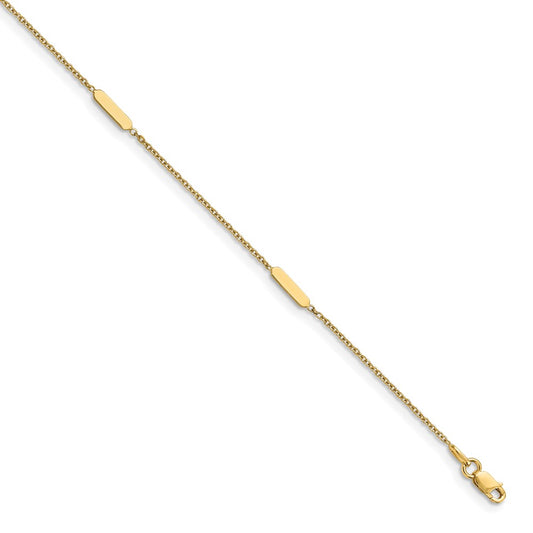 14K Yellow Gold Bar 4-Station 10 Inch Plus 1 Inch Extender - Total 11 Inch Anklet