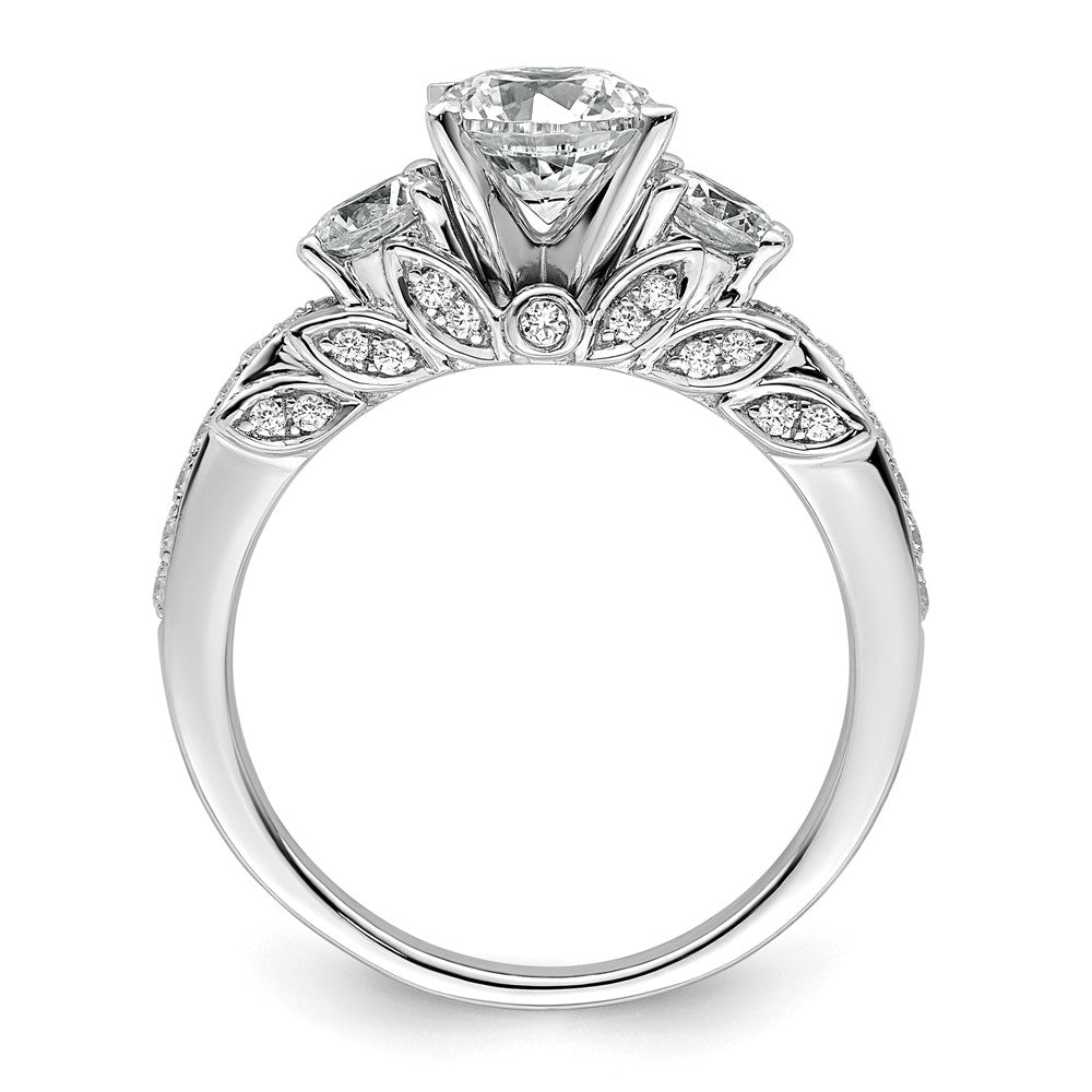 14K White Gold 3/4 carat Lab Grown Diamond VS/SI+ G+ Round Semi Mount Three Stone Engagement Ring