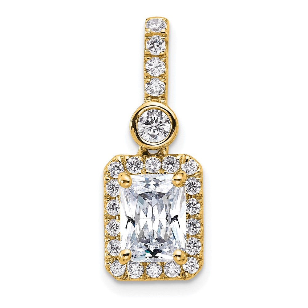 14K Yellow Gold 2 carat Lab Grown Diamond VS+ F+ Radiant Complete Halo Pendant