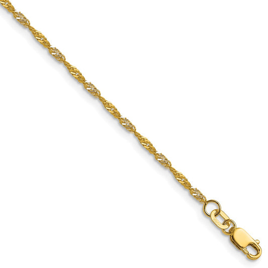 14K Yellow Gold with Rhodium 1.65mm Singapore 22 Inch Chain