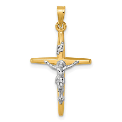 14K Yellow Gold with Rhodium Polished INRI Crucifix Cross Pendant