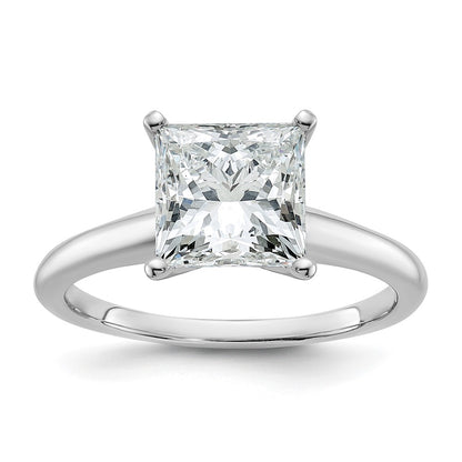 14K White Gold 2 1/2 carat Lab Grown Diamond VS+ F+ Princess Complete Solitaire Engagement Ring