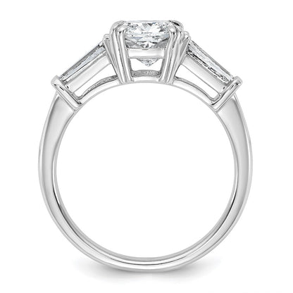 14K White Gold 5/8 carat Lab Grown Diamond VS+ F+ Tapered Baguette 1 1/2 carat Cushion Center Semi Mount Three Stone Engagement Ring