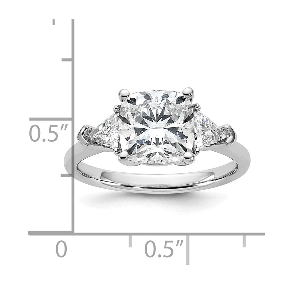 14K White Gold 5/8 carat Lab Grown Diamond VS+ F+ Triangle 2 1/2 carat Cushion Center Semi Mount Three Stone Engagement Ring