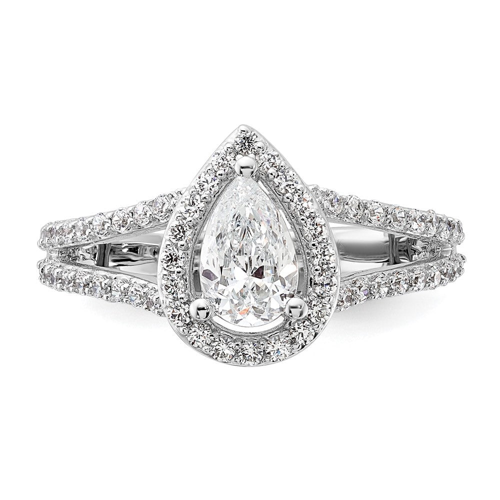 True Origin 14K White Gold 5/8 carat Lab Grown Diamond VS/SI  D E F  Semi Mount Pear Halo Engagement Ring