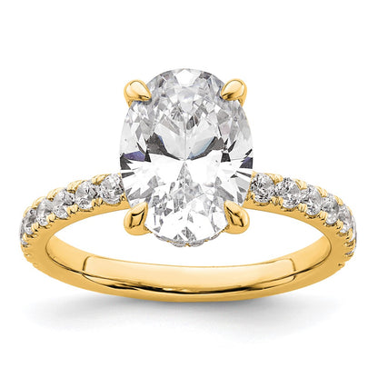 14K Yellow Gold 3 1/2 carat Certified Lab Grown Diamond VS/SI+ G+ Oval Complete Solitaire with Flair Engagement Ring
