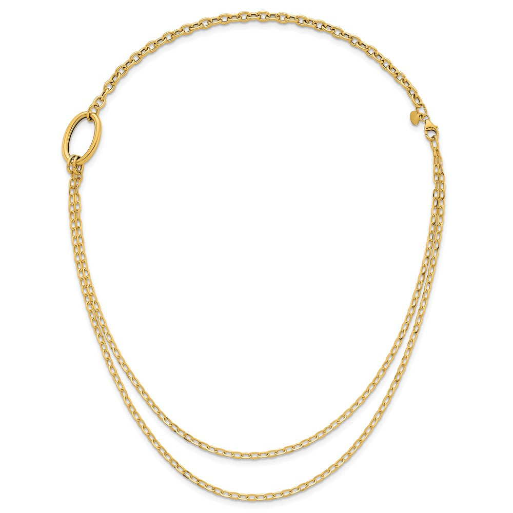 14K Yellow Gold Polished Oval Double Strand Cable Chain 18 Inch Necklace