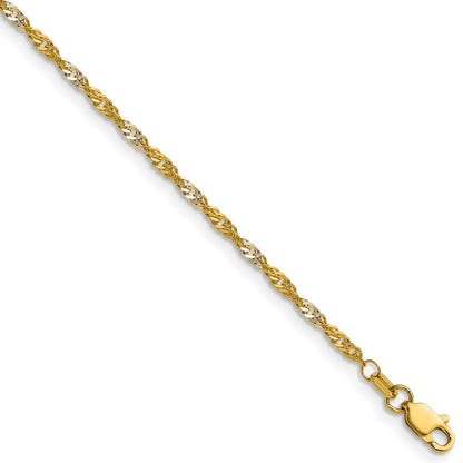 14K Yellow Gold with Rhodium 1.9mm Singapore 16 Inch Chain