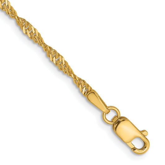 8 Inch 14K Yellow Gold 1.9mm Singapore Chain Bracelet