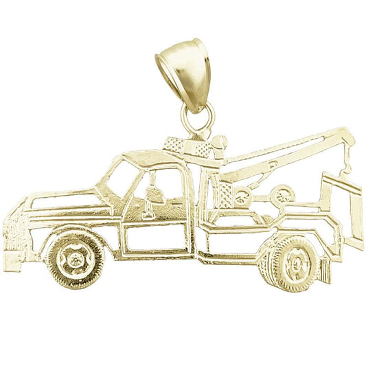 14K Gold Outlined Tow Truck Pendant